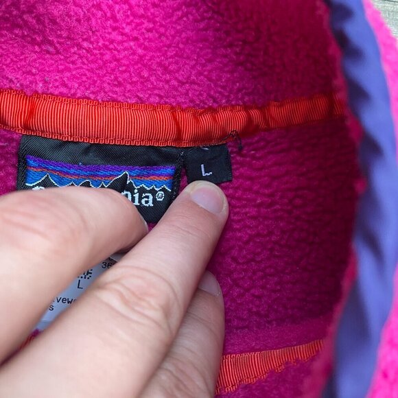 Vintage 90s Patagonia Snap Fleece Sweater Large Pink - Picture 2 of 15